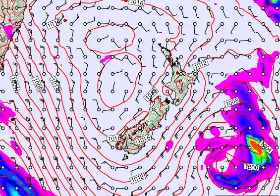 New Zealand forecast chart for Sunday, February 22nd, 2026 at 12:00 PM