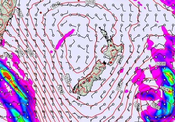New Zealand forecast chart for Sunday, February 22nd, 2026 at 6:00 PM