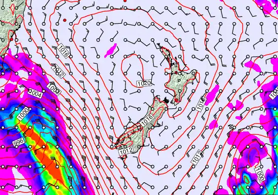 New Zealand forecast chart for Monday, February 23rd, 2026 at 12:00 AM