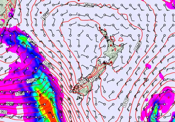 New Zealand forecast chart for Monday, February 23rd, 2026 at 6:00 AM