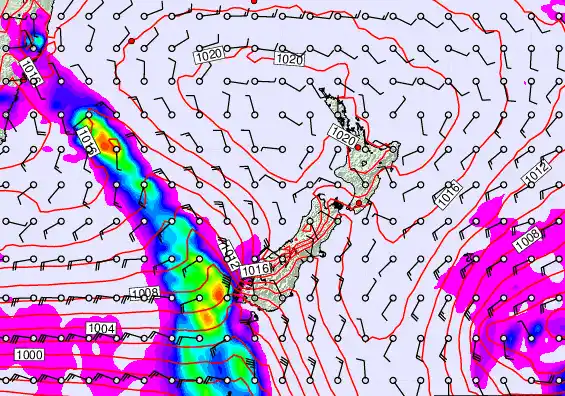 New Zealand forecast chart for Monday, February 23rd, 2026 at 12:00 PM