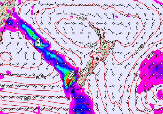 New Zealand forecast chart for Monday, February 23rd, 2026 at 6:00 PM