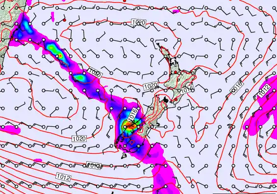 New Zealand forecast chart for Tuesday, February 24th, 2026 at 12:00 AM