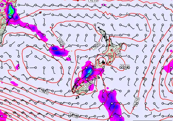 New Zealand forecast chart for Tuesday, February 24th, 2026 at 6:00 AM