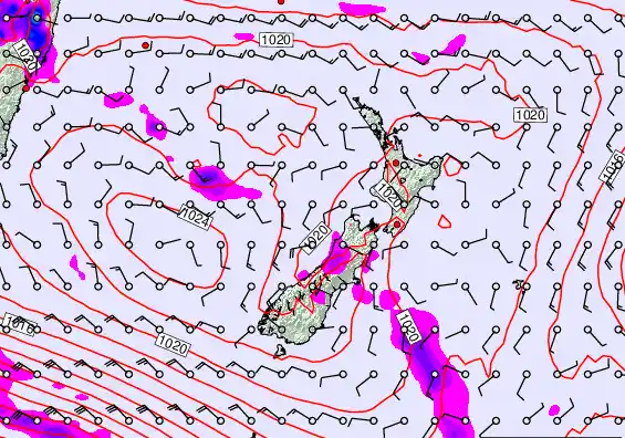 New Zealand forecast chart for Tuesday, February 24th, 2026 at 12:00 PM