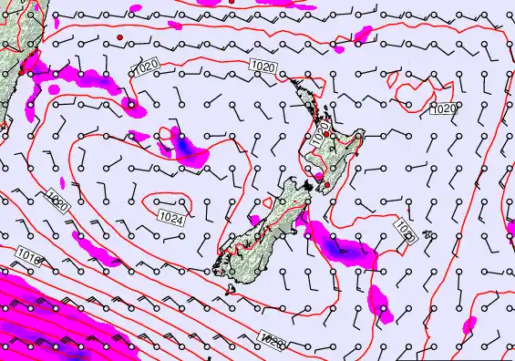New Zealand forecast chart for Tuesday, February 24th, 2026 at 6:00 PM