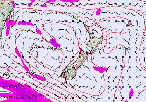 New Zealand forecast chart for Wednesday, February 25th, 2026 at 12:00 AM