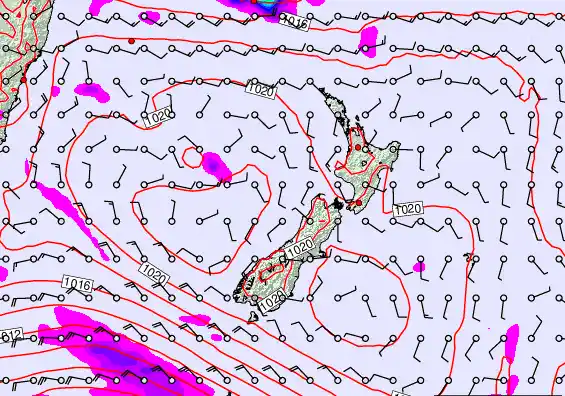 New Zealand forecast chart for Wednesday, February 25th, 2026 at 6:00 AM