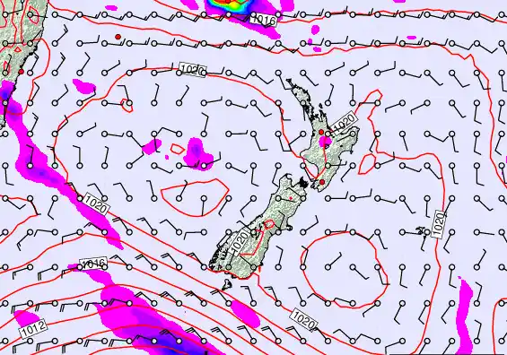New Zealand forecast chart for Wednesday, February 25th, 2026 at 12:00 PM