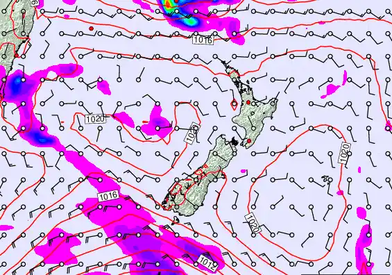 New Zealand forecast chart for Wednesday, February 25th, 2026 at 6:00 PM
