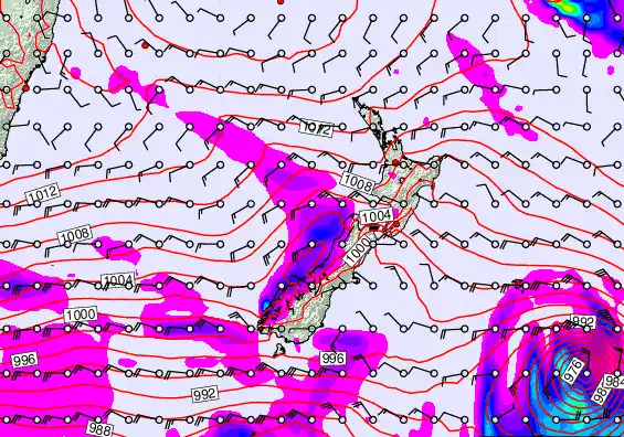 New Zealand forecast chart for Thursday, February 19th, 2026 at 12:00 AM
