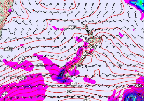 New Zealand forecast chart for Thursday, February 19th, 2026 at 6:00 AM