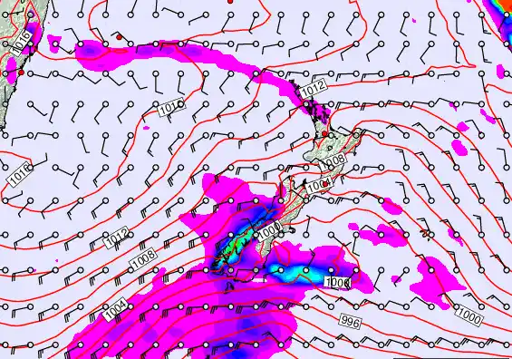 New Zealand forecast chart for Thursday, February 19th, 2026 at 6:00 PM