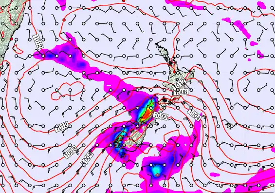 New Zealand forecast chart for Saturday, February 21st, 2026 at 6:00 PM