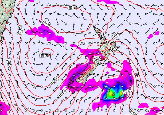 New Zealand forecast chart for Sunday, February 22nd, 2026 at 12:00 AM