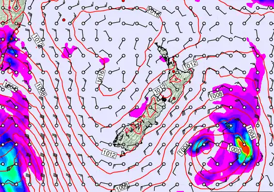 New Zealand forecast chart for Sunday, February 22nd, 2026 at 12:00 PM