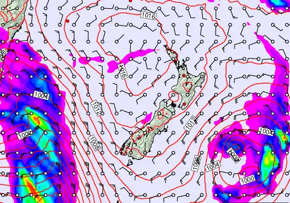 New Zealand forecast chart for Sunday, February 22nd, 2026 at 6:00 PM