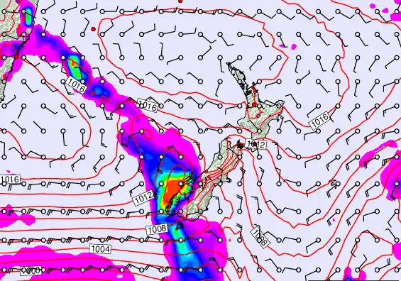 New Zealand forecast chart for Monday, February 23rd, 2026 at 12:00 PM