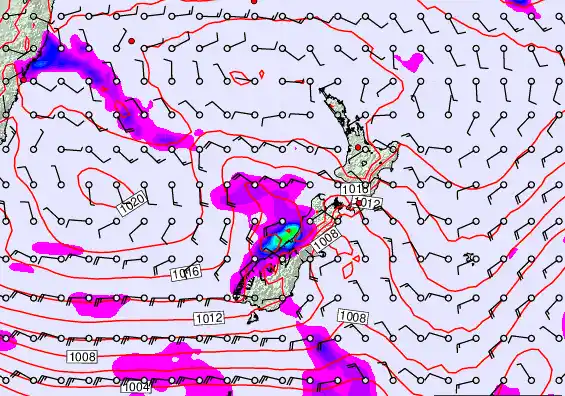 New Zealand forecast chart for Monday, February 23rd, 2026 at 6:00 PM