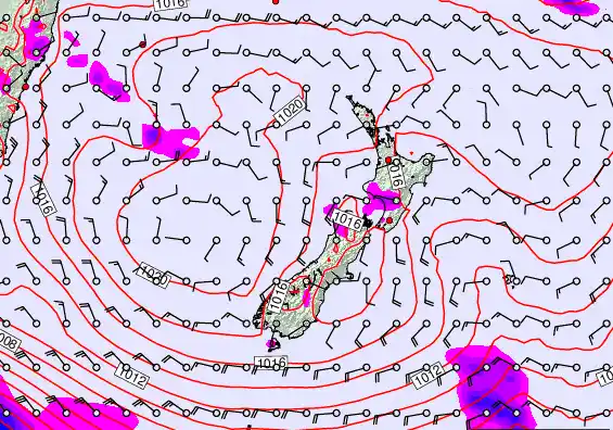 New Zealand forecast chart for Tuesday, February 24th, 2026 at 6:00 AM