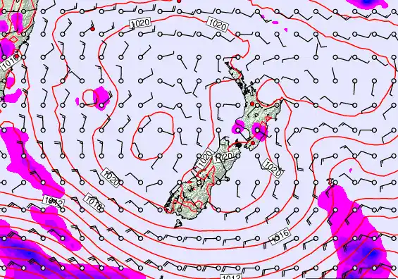 New Zealand forecast chart for Tuesday, February 24th, 2026 at 12:00 PM