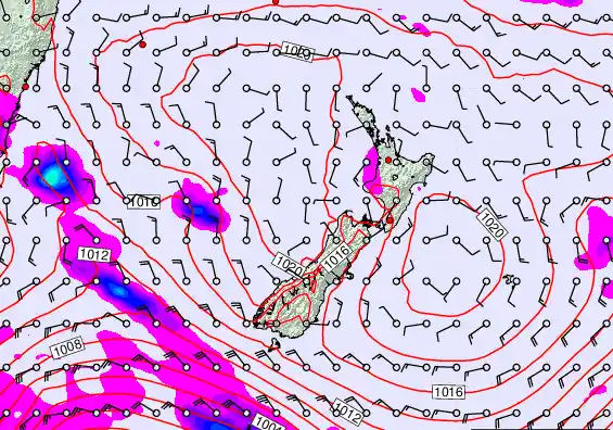 New Zealand forecast chart for Wednesday, February 25th, 2026 at 12:00 AM