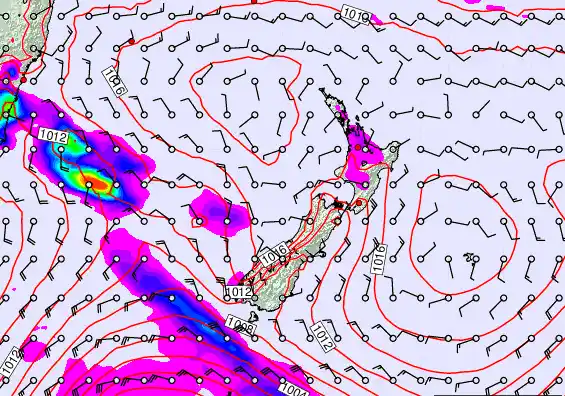 New Zealand forecast chart for Wednesday, February 25th, 2026 at 6:00 AM