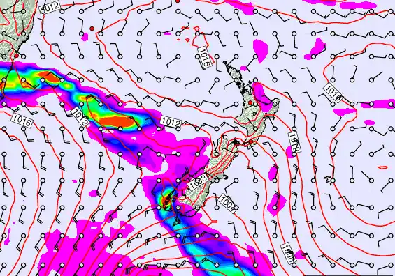 New Zealand forecast chart for Wednesday, February 25th, 2026 at 6:00 PM