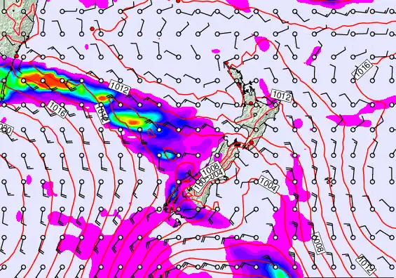 New Zealand forecast chart for Thursday, February 26th, 2026 at 12:00 AM