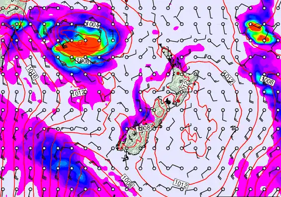 New Zealand forecast chart for Saturday, February 28th, 2026 at 12:00 AM