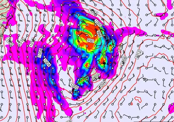 New Zealand forecast chart for Saturday, February 28th, 2026 at 12:00 PM