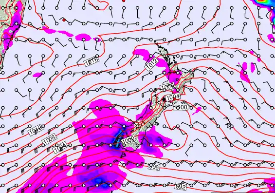 New Zealand forecast chart for Thursday, February 19th, 2026 at 12:00 PM