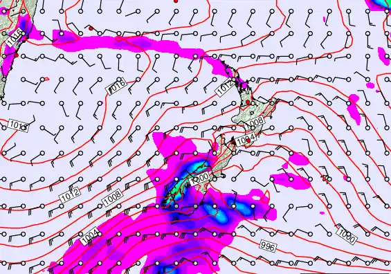New Zealand forecast chart for Thursday, February 19th, 2026 at 6:00 PM