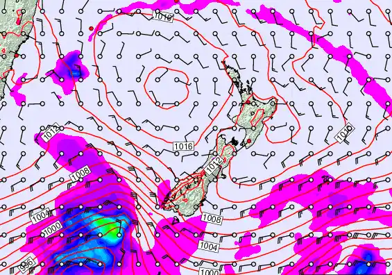 New Zealand forecast chart for Saturday, February 21st, 2026 at 12:00 AM