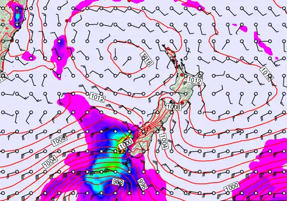 New Zealand forecast chart for Saturday, February 21st, 2026 at 6:00 AM