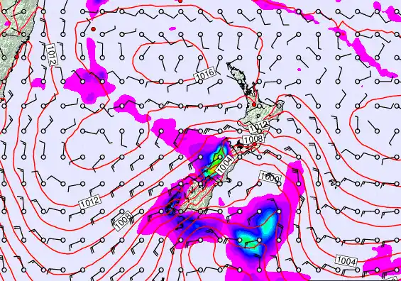 New Zealand forecast chart for Saturday, February 21st, 2026 at 6:00 PM