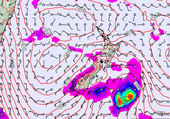 New Zealand forecast chart for Sunday, February 22nd, 2026 at 12:00 AM