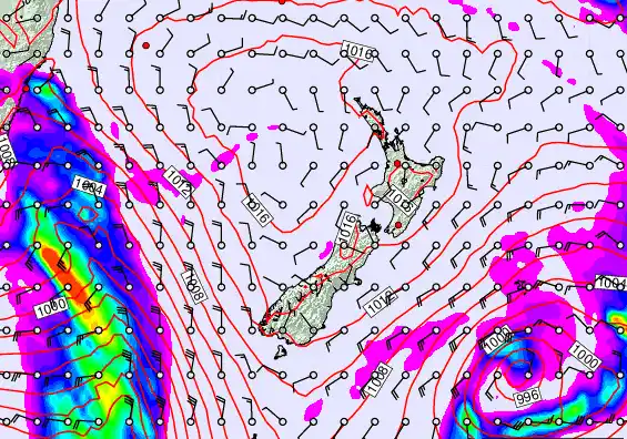 New Zealand forecast chart for Sunday, February 22nd, 2026 at 6:00 PM