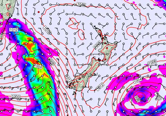 New Zealand forecast chart for Monday, February 23rd, 2026 at 12:00 AM