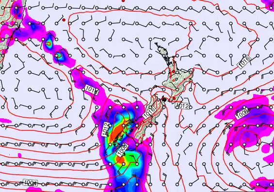 New Zealand forecast chart for Monday, February 23rd, 2026 at 12:00 PM
