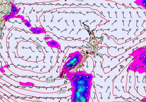 New Zealand forecast chart for Monday, February 23rd, 2026 at 6:00 PM