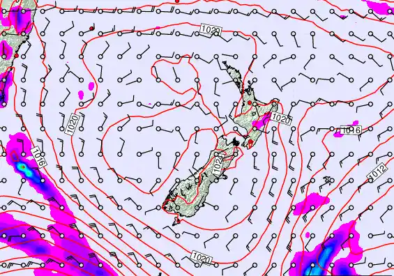 New Zealand forecast chart for Tuesday, February 24th, 2026 at 12:00 PM