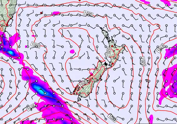 New Zealand forecast chart for Wednesday, February 25th, 2026 at 12:00 AM