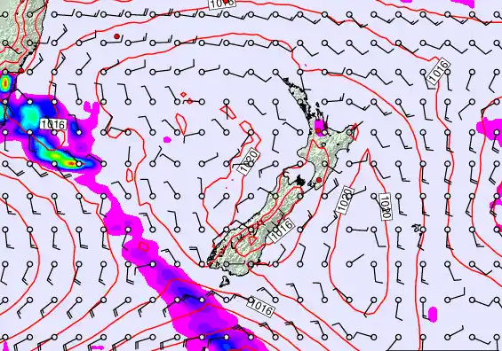 New Zealand forecast chart for Wednesday, February 25th, 2026 at 6:00 AM