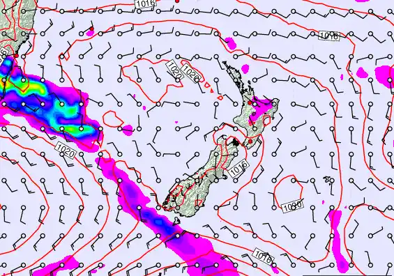 New Zealand forecast chart for Wednesday, February 25th, 2026 at 12:00 PM