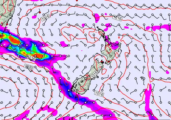 New Zealand forecast chart for Wednesday, February 25th, 2026 at 6:00 PM