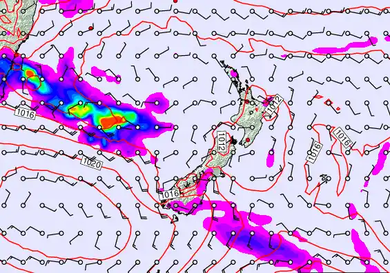 New Zealand forecast chart for Thursday, February 26th, 2026 at 6:00 AM