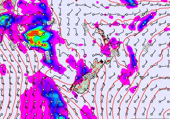 New Zealand forecast chart for Saturday, February 28th, 2026 at 12:00 AM
