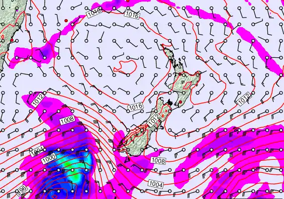 New Zealand forecast chart for Saturday, February 21st, 2026 at 12:00 AM
