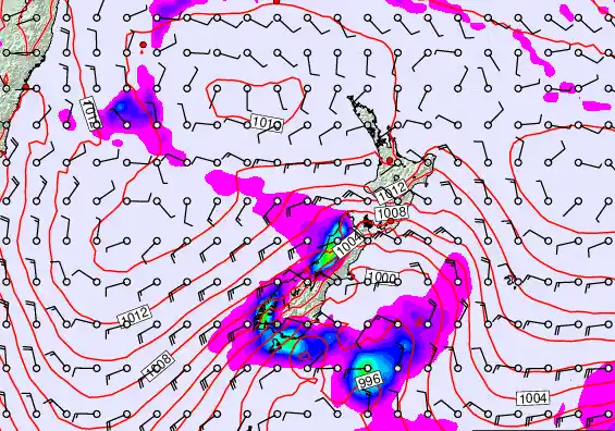 New Zealand forecast chart for Saturday, February 21st, 2026 at 6:00 PM